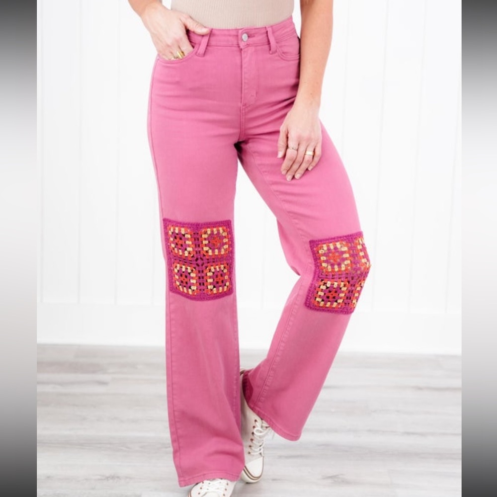 Judy Blue size 15  Crochet All Day Wide Leg Jeans